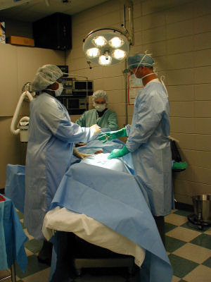 Operating room during a surgical procedure
